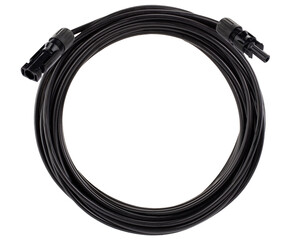 Coiled black solar extension cable with connectors
