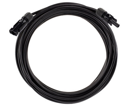 Coiled black solar extension cable with connectors