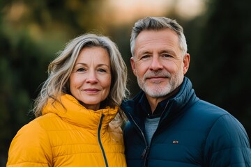 Fototapeta premium A couple is posing for a picture in the woods