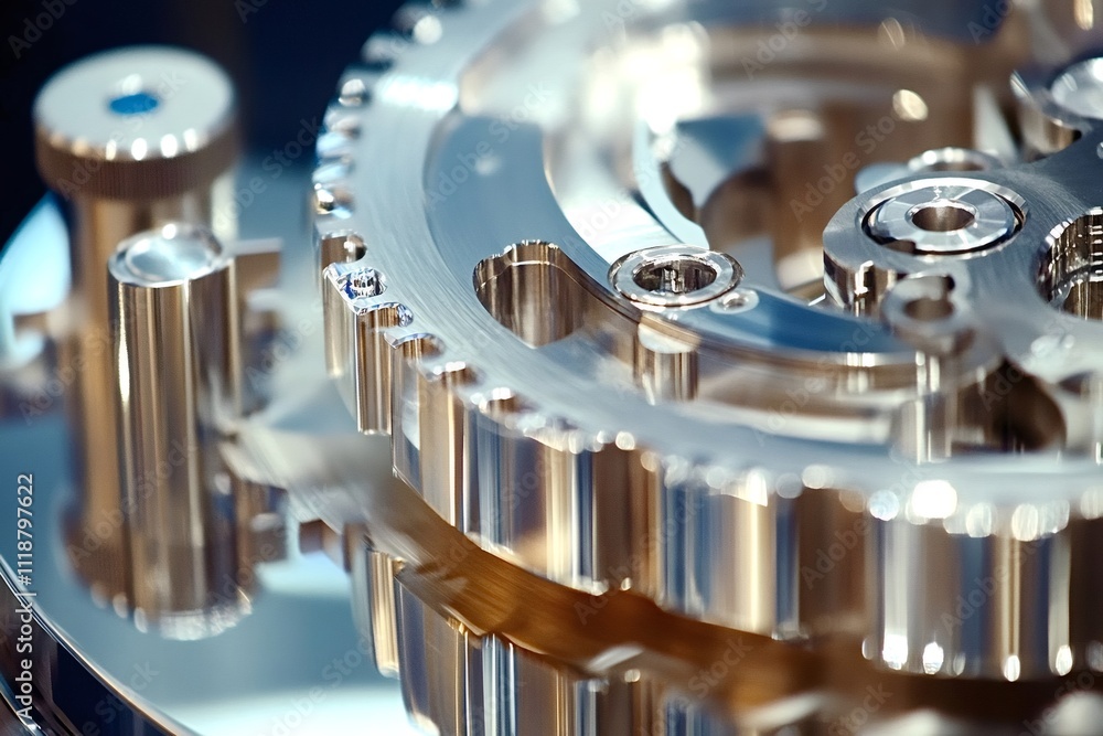 Poster intricate gears interlock and rotate, showcasing precision engineering and the beauty of complex mac