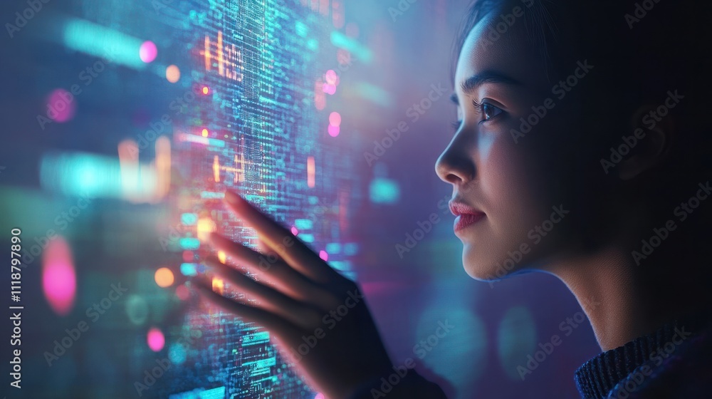 Poster person presenting and evaluating data chart. illustration created with generative ai