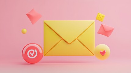 Colorful 3D envelope icons on a pastel pink background, symbolizing digital communication.