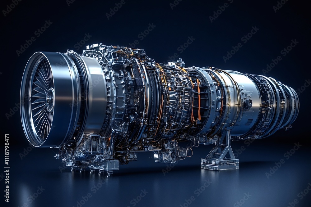 Poster turbofan engine showcasing intricate engineering and advanced technology, representing the power and