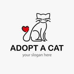 cat logo for institutions, veterinary, animal donations, campaigns. minimalist cat illustration. vector symbol. heart