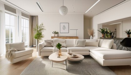 Fototapeta premium Modern White Living Room with a Balcony