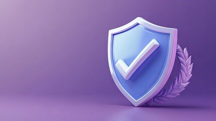 A 3D shield icon with a check mark, symbolizing security and trust, set against a soft purple background.