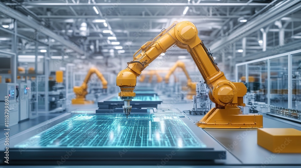 Aufkleber a factory utilizing digital twin technology to virtually test machinery before production.