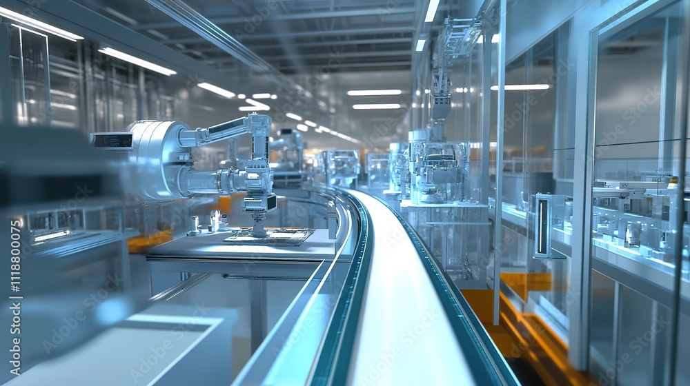 Aufkleber a fully automated factory where ai-powered machinery creates advanced, high-tech products.