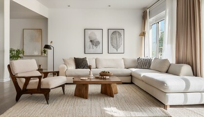 Fototapeta premium Modern White and Neutral Living Room Furniture for a Stylish Home