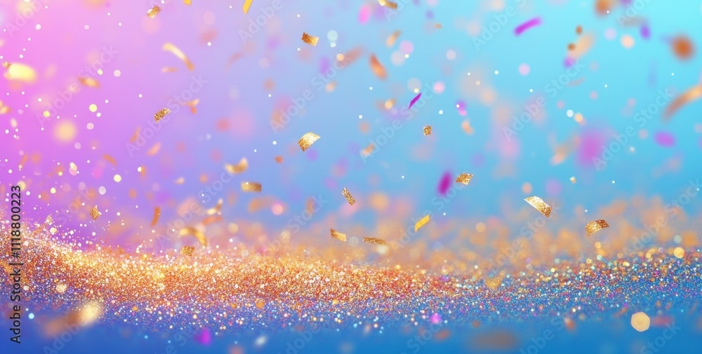 Aufkleber a festive background with glitter and golden confetti, illuminated by colorful fireworks scene is se