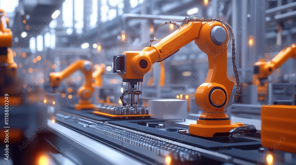 Poster a high-tech factory where ai-powered machines adjust processes for optimal output.