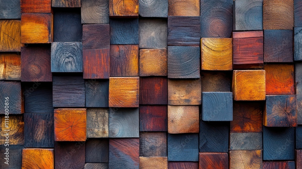 Poster wood aged art architecture texture abstract block stack on the wall for background, abstract colorfu