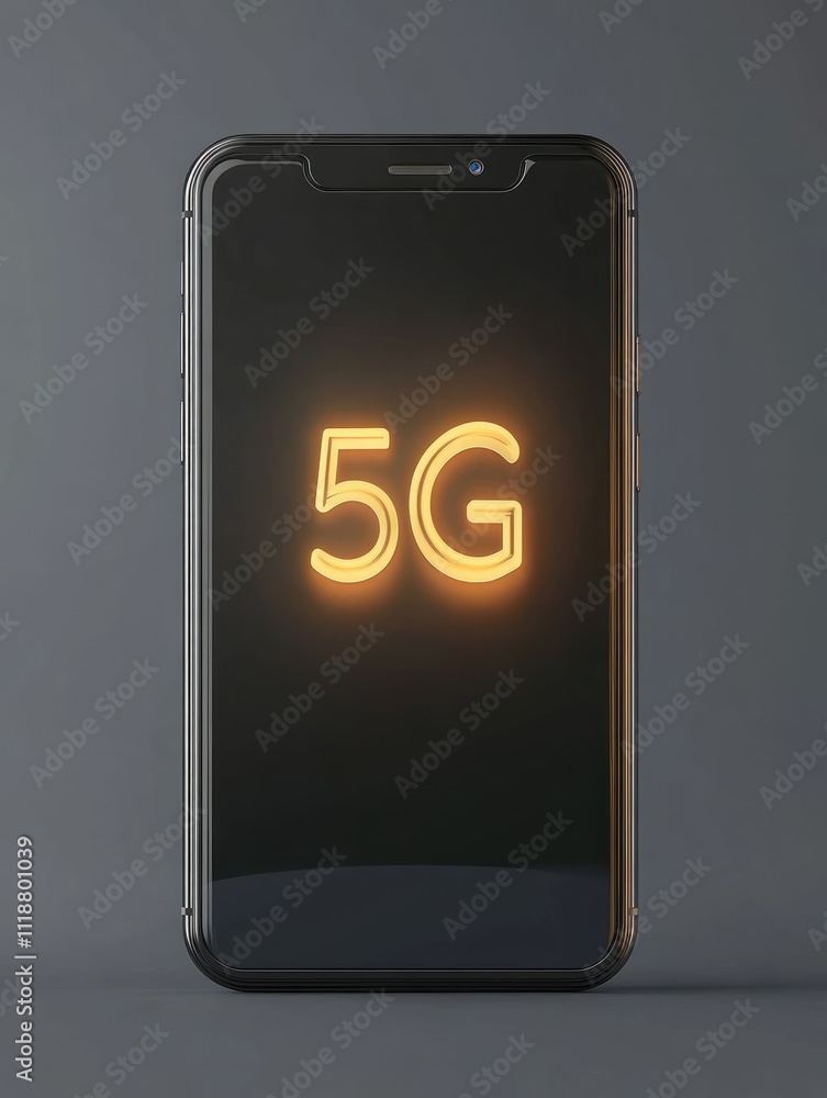 Poster 5g network internet mobile wireless concept with glowing digital 5g icon on dark backdrop with copys