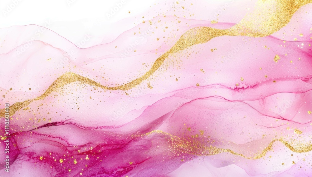 Poster soft pink and gold abstract background featuring flowing waves and delicate sparkles. ideal for eleg