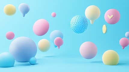 Colorful 3D abstract shapes floating in a serene blue background, evoking a playful and modern vibe.