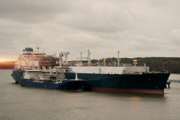 LNG SNG Ship-To-Ship Transfer Operation In The Harbour