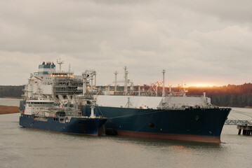 LNG SNG Ship-To-Ship Transfer Operation In The Harbour