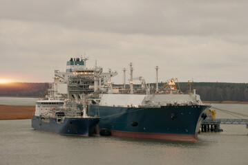 LNG SNG Ship-To-Ship Transfer Operation In The Harbour