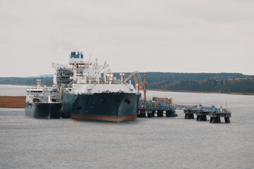 LNG SNG Ship-To-Ship Transfer Operation In The Harbour