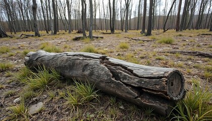 Fototapeta premium Fallen Log in Forest Nature Woodland Spring Decaying Wood Ground Cover