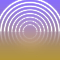 Products presentation scene with neon glowing abstract lights. Purple and gold podium, 3d render, beauty. Products presentation scene. Perfect mockup for your product presentation.