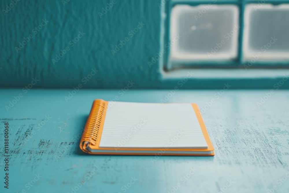 Poster open notebook lying on rustic desk with copy space, personal growth concept