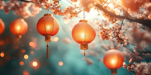 Artistic Chinese New Year frame with lanterns