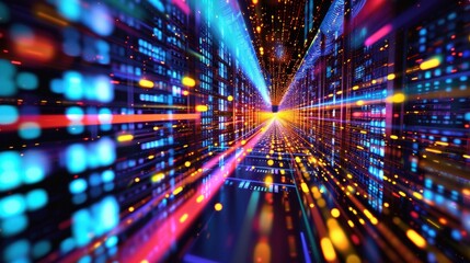 Obraz premium A maze of computer servers and processors work in unison to deliver lightningfast connectivity and data transfer speeds.