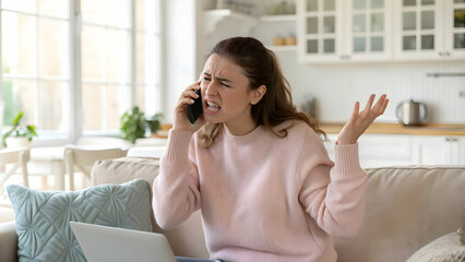 Frustration and Distress: A Woman's Emotional Reaction while on a Phone Call at Home