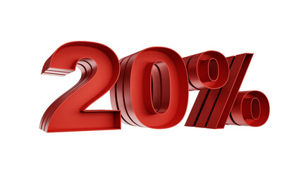 3D Red 20%: Bold Discount Element for Creative Promotions

