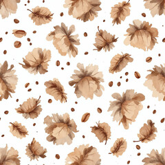 Fototapeta premium Watercolor illustration of coffee background with coffee beans and brushes