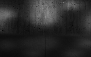 Exposed Concrete Wall with Asphalt Floor Background Dark Empty Industrial Garage . Product Placement Garage Background

