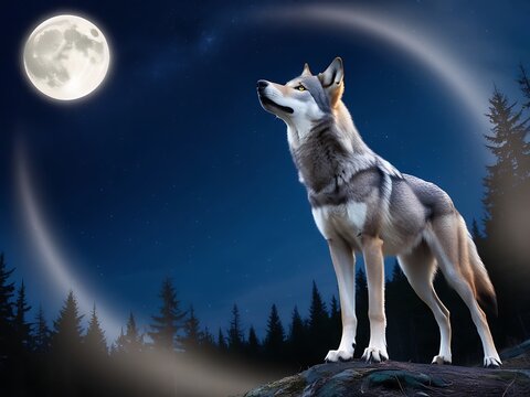 The wolf is gazing at the sky from the edge of the cliff