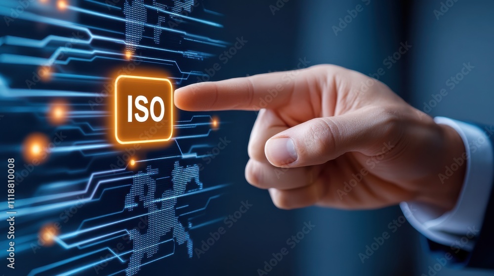 Poster iso certification checkmark highlighted on digital map
