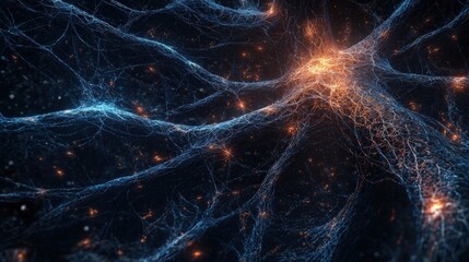 A tree with glowing roots extending into a network of dark tunnels, symbolizing growth and discovery within complexity