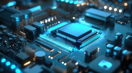 Illuminated Central Processing Unit On Circuit Board