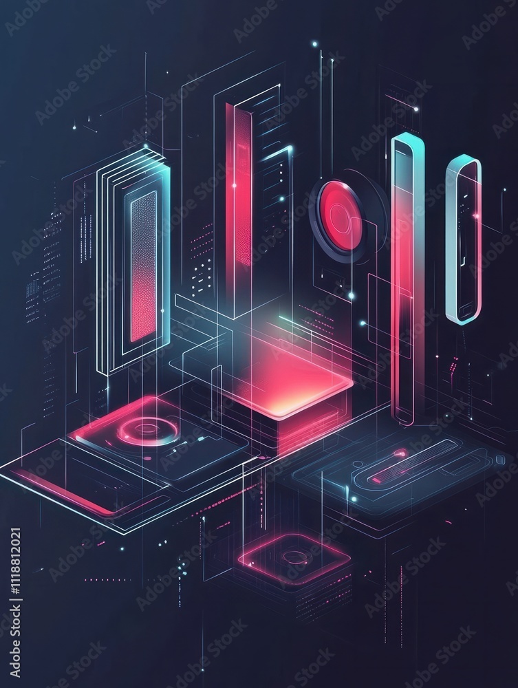 Poster interactive device abstract concept vector illustrations.