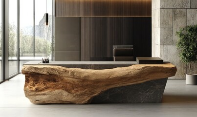 Modern Reception Desk with Elegant Design and Natural Elements
