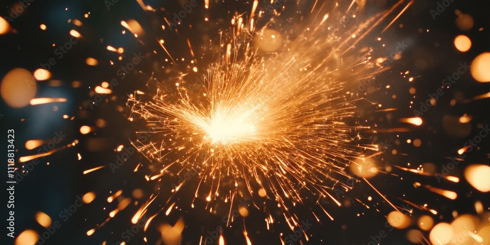Poster vibrant fireworks display with sparks flying in the dark, creating a dazzling spectacle.