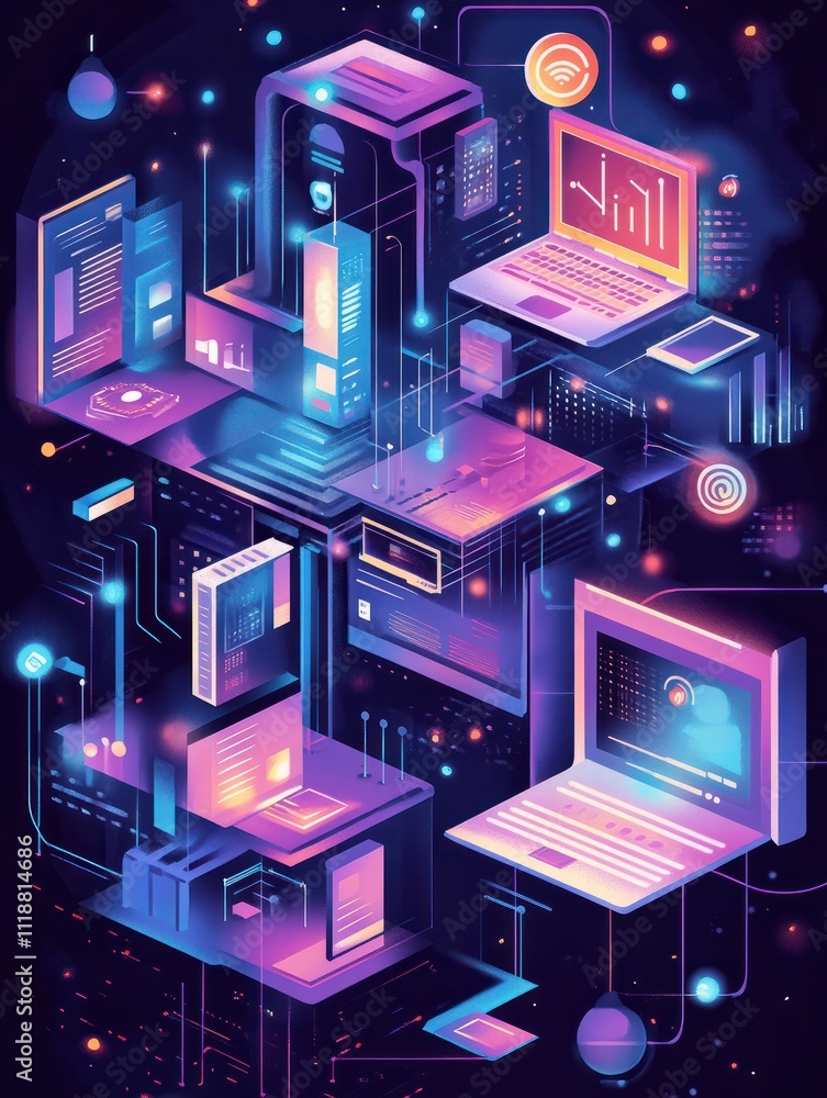 Poster network access abstract concept vector illustration set. global web connection, vpn access, ad block