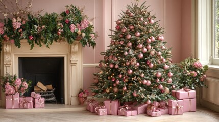 Soft Pink and Gold Themed Holiday Decor