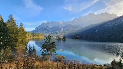 Seabsee lake landscape with alpine view