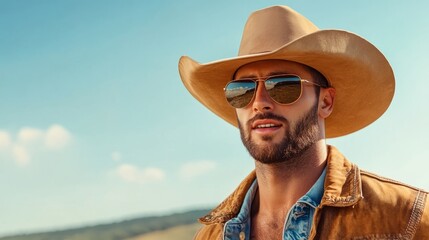 Cowboy portrait closeup, mocha mousse fashion, cowboy trend