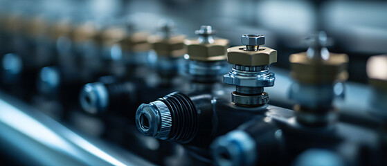 Fototapeta premium Closeup Detailed Shot of Industrial Machine Components and Valves