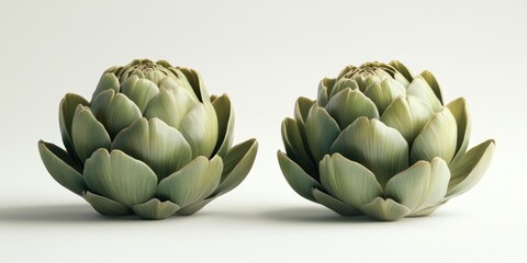 Obraz premium Gourmet food. Two artichokes on a pristine white background. High-quality image.