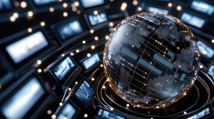 Interconnected TV screens show diverse content, with Earth at the center, highlighting global connectivity