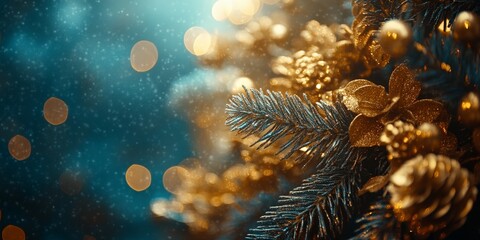 Magical Christmas Tree with Golden Bokeh Lights
