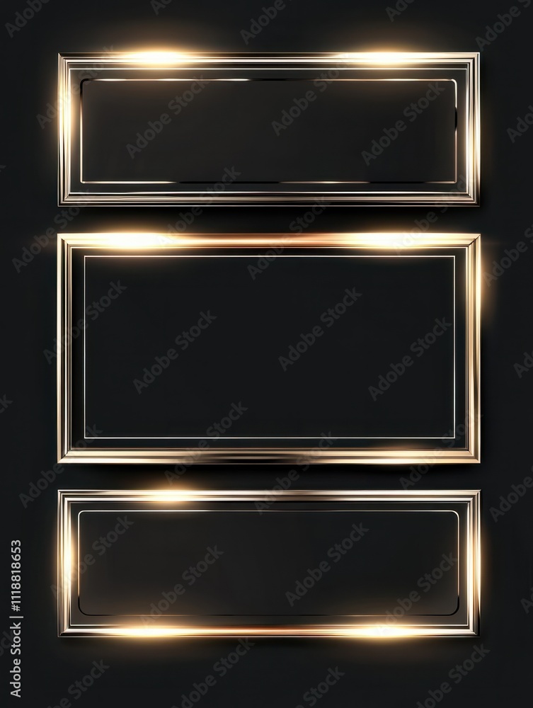 Poster thin silver frames. shine metallic frame, decorative banner with lights. isolated framework or cadre