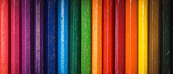 Vibrant Spectrum of Colorful Pencils Arranged in a Row