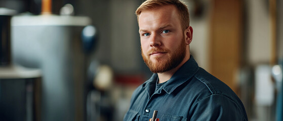 Confident Young Male Mechanic Portrait in Industrial Setting